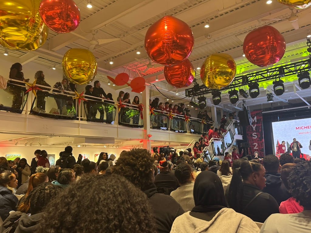 Crowd shot of Boston students gather at Artists for Humanity for the Mayor's Youth Summit.
